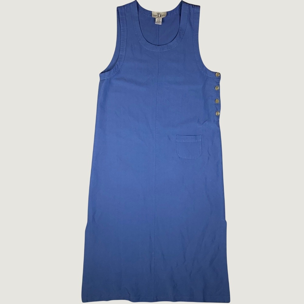 VTG Original TY Wear Shift Dress Jumper 8 Blue Lyocell Side Button Cottagecore